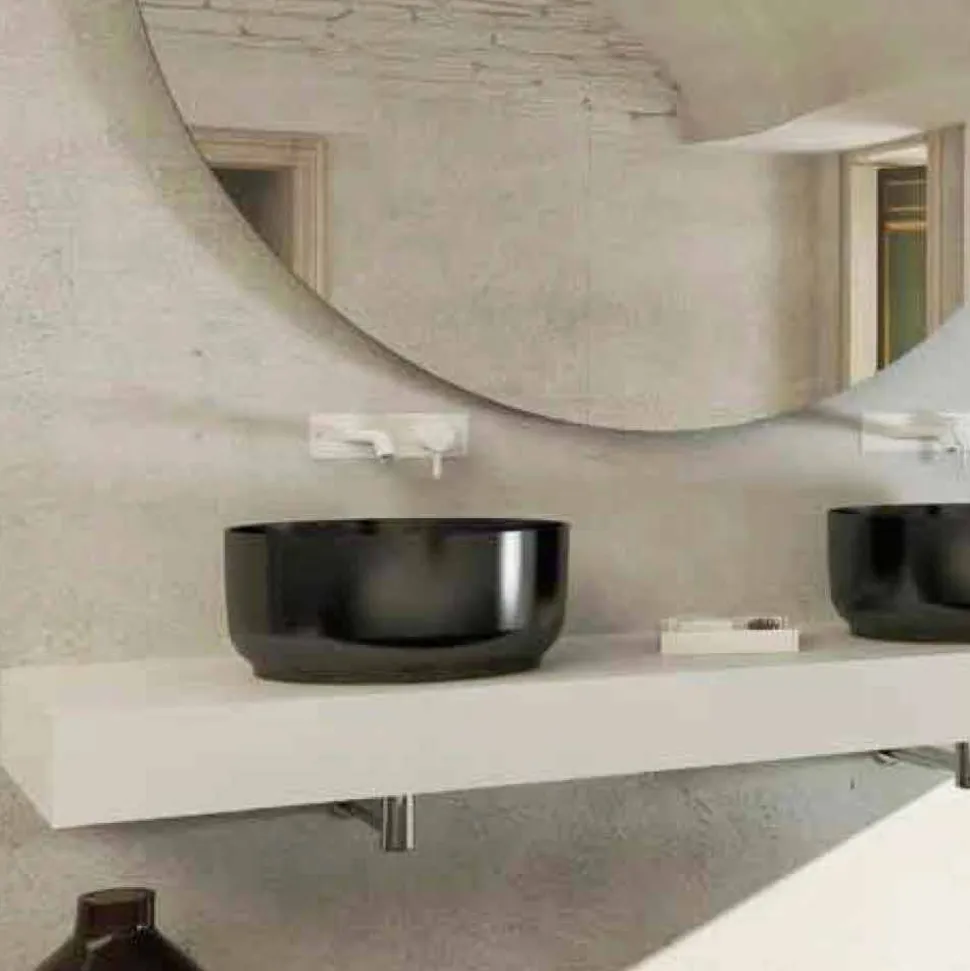 Lavabo da bagno rotondo da appoggio Dalmine,design moderno, made Italy
