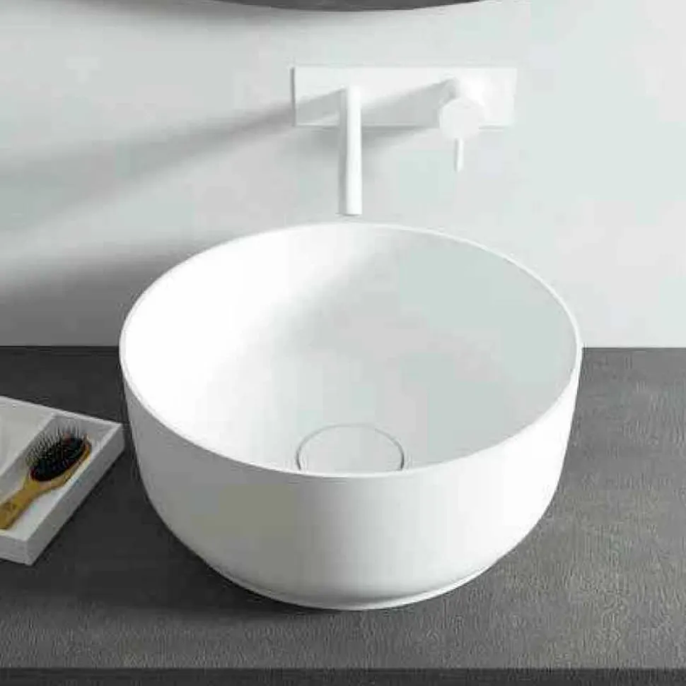 Lavabo da bagno rotondo da appoggio Dalmine,design moderno, made Italy