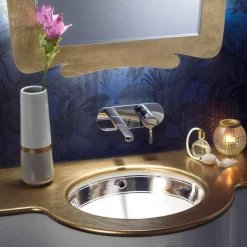Lavabo da incasso barocco in fire clay fatto a mano in Italia, Egeo