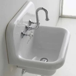 Lavabo da muro in ceramica bianca rettangolare di design vintage Davis