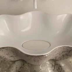 Lavabo di design da appoggio ceramica bianco argento made Italy Cubo