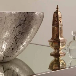 Lavabo di design da appoggio ceramica bianco argento made Italy Cubo