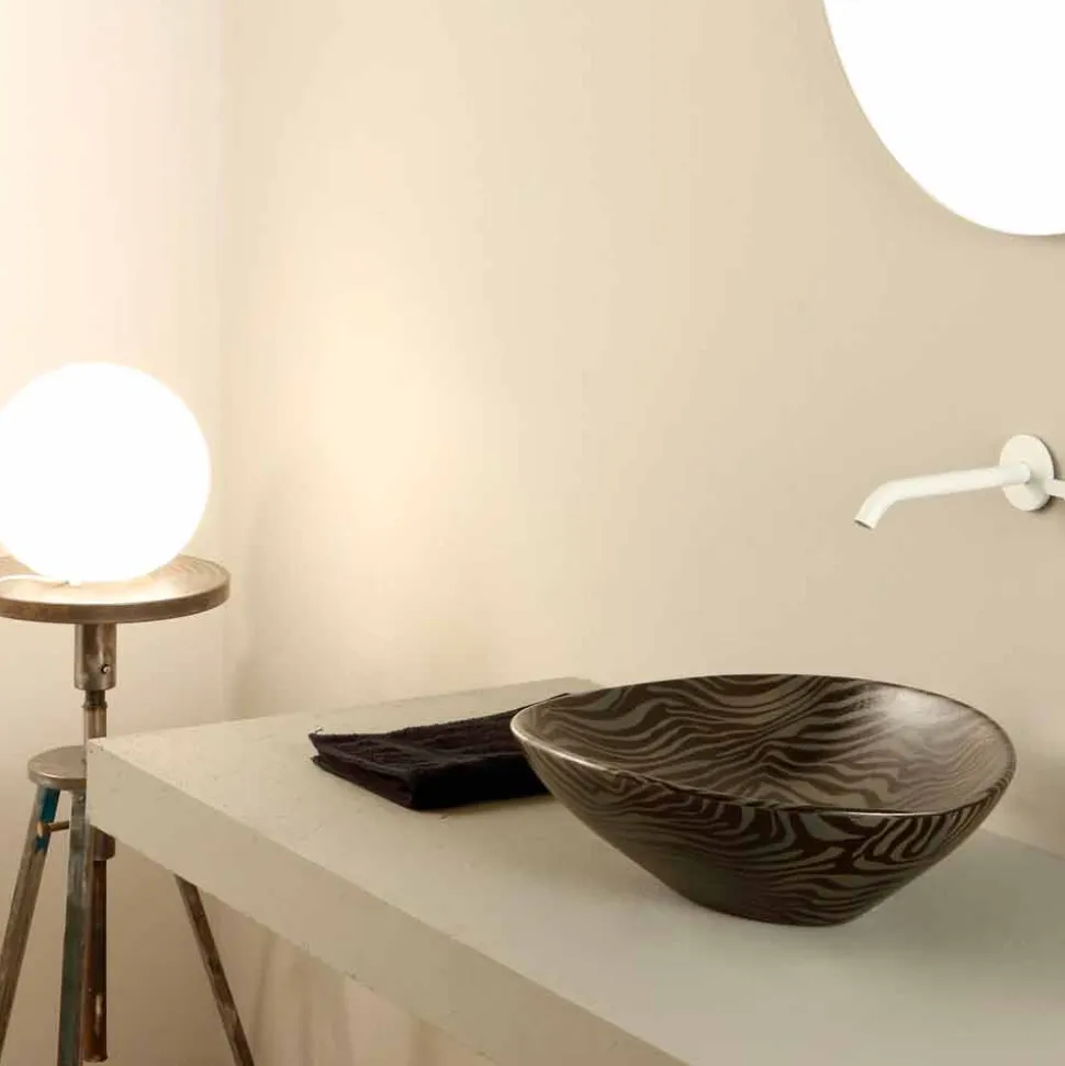 Lavabo di design da appoggio ceramica zebrata nero made Italy Animals