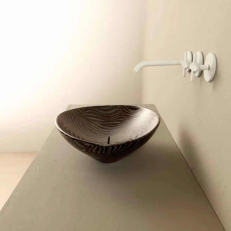 Lavabo di design da appoggio ceramica zebrata nero made Italy Animals