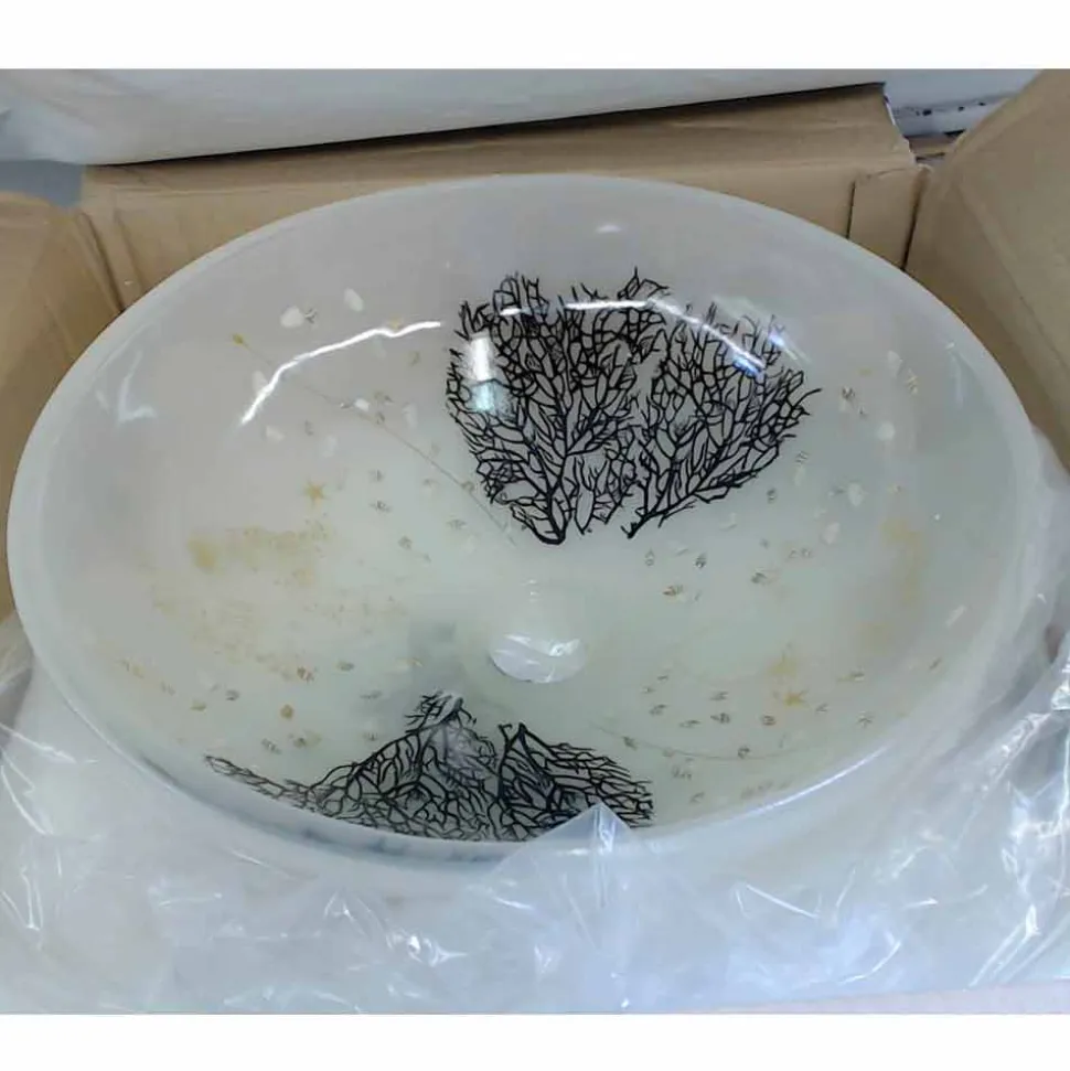Lavabo di Design da Appoggio in Resina con Inserti in Corallo - Salvatore