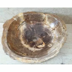 Lavabo di design da appoggio in legno fossile Star Big, fatto a mano