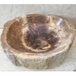 Lavabo di design da appoggio in legno fossile Star Big, fatto a mano