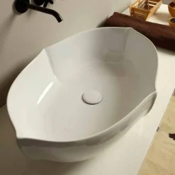 Lavabo di design da appoggio in ceramica bianco made in italy Oscar