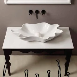 Lavabo di design moderno da appoggio ceramica bianco made Italy Rayan