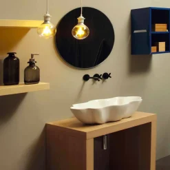 Lavabo di design moderno da appoggio ceramica bianco made Italy Cubo
