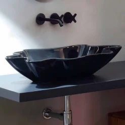 Lavabo di design moderno da appoggio ceramica nero made Italy Rayan