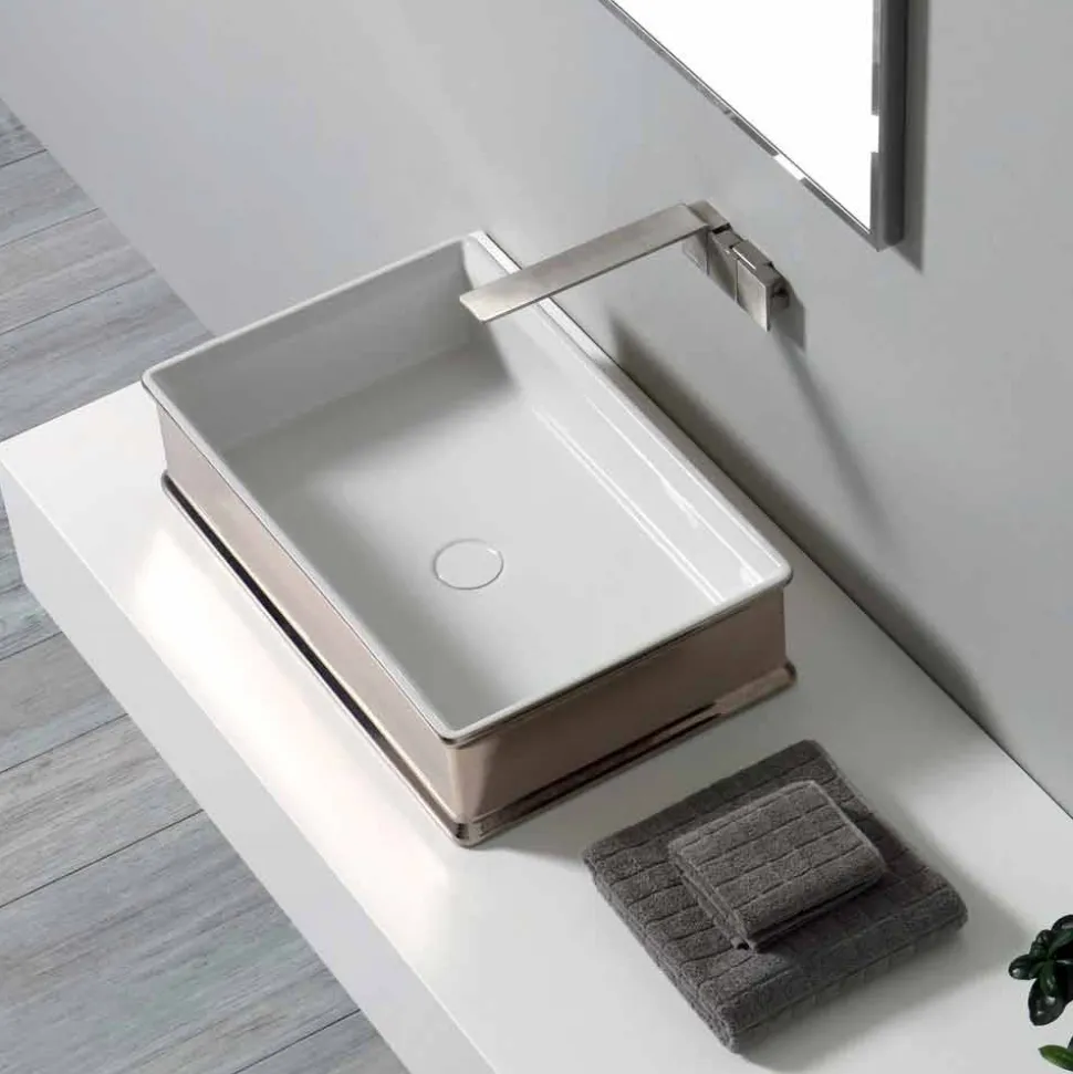 Lavabo di moderno design da appoggio in ceramica made in Italy Debora