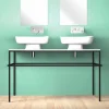 Lavabo doppio da appoggio in ceramica moderno fatto in Italia, Reale