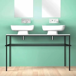 Lavabo doppio da appoggio in ceramica moderno fatto in Italia, Reale