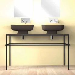 Lavabo doppio da appoggio in ceramica moderno fatto in Italia, Reale