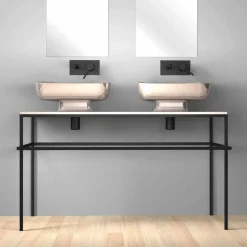 Lavabo doppio da appoggio in ceramica moderno fatto in Italia, Reale
