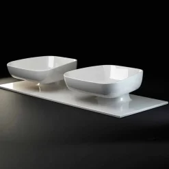 Lavabo doppio da appoggio in ceramica moderno fatto in Italia, Reale