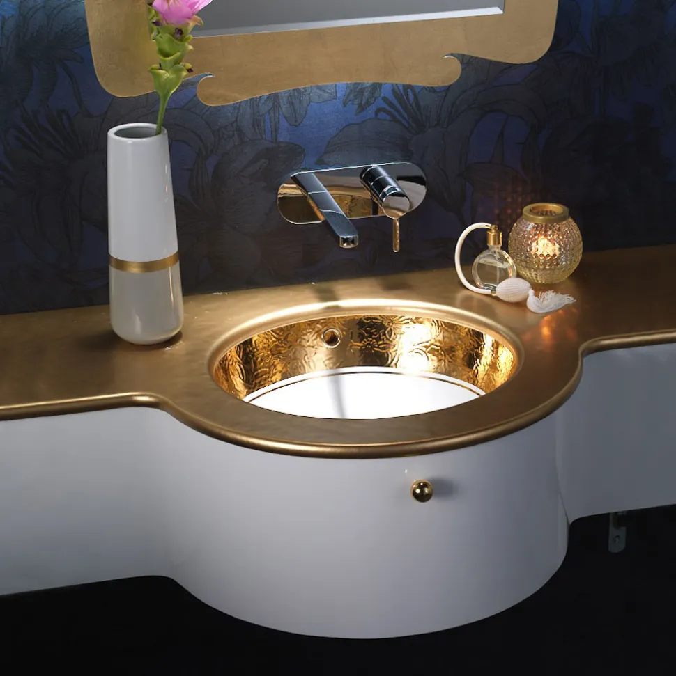Lavabo Incassato in Fire Clay con Banda in Diverse Finiture Made in Italy - Erioli