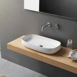 Lavabo in Ceramica Bianco da Appoggio di Design Moderno Made in Italy - Tune