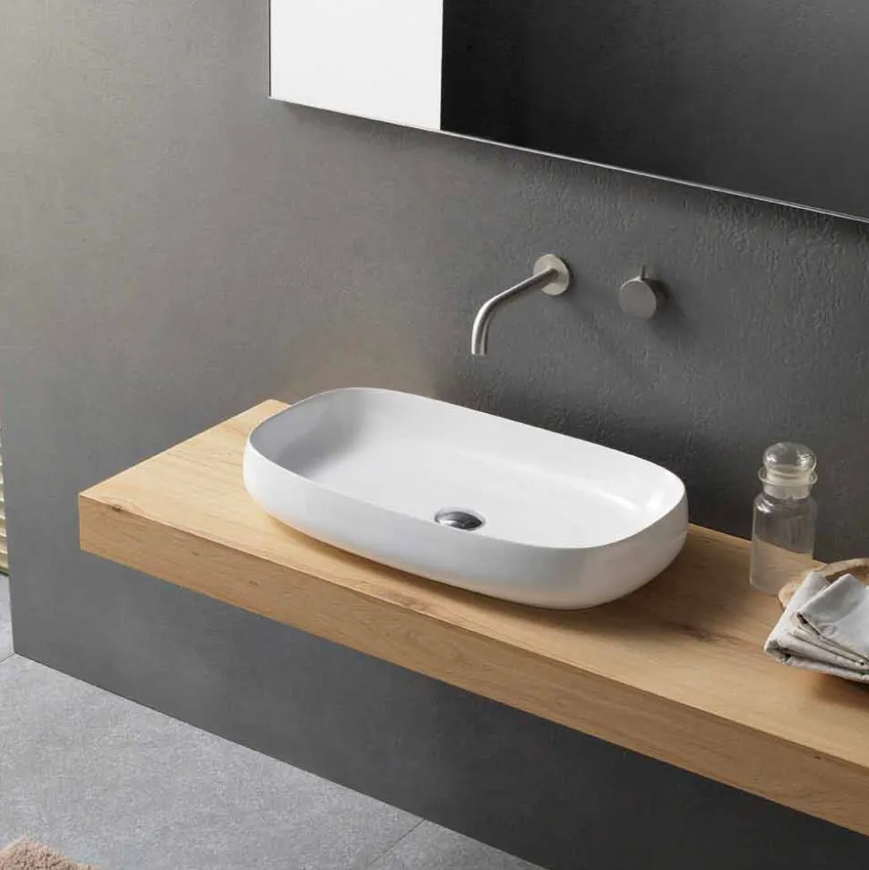 Lavabo in Ceramica Bianco da Appoggio di Design Moderno Made in Italy - Tune