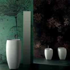 Lavabo in ceramica freestanding design moderno Gaiola, made in Italy