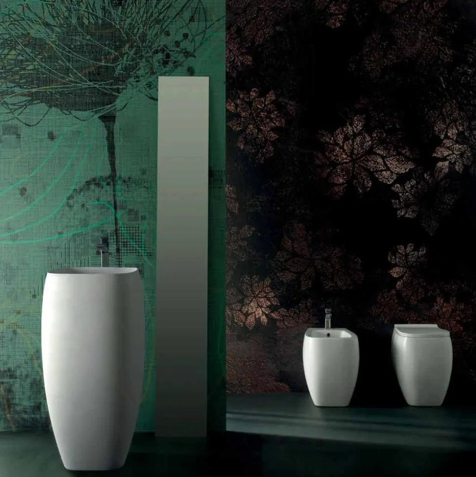Lavabo in ceramica freestanding design moderno Gaiola, made in Italy