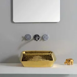 Lavabo in ceramica oro da appoggio moderno prodotto in Italia Simon