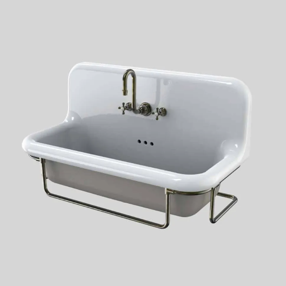 Lavabo in ceramica rettangolare con base metallica sospesa vintage Felipe