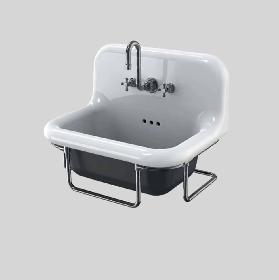 Lavabo in ceramica rettangolare da parete vintage con struttura sospesa Jim