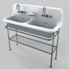 Lavabo in ceramica vintage a due vasche da appoggio su struttura Calvin