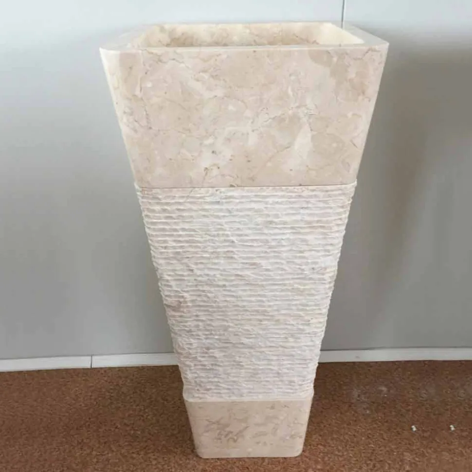 Lavabo in pietra naturale a colonna Robin, bianco pezzo unico