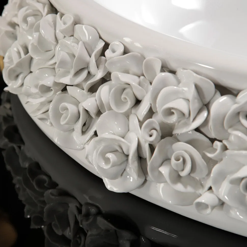 Lavabo in Porcellana con Petali Applicati a Mano Made in Italy - Amarone