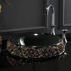 Lavabo in Porcellana con Petali Applicati a Mano Made in Italy - Amarone