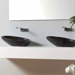 Lavabo moderno da appoggio ceramica zebrata argento made Italy Glossy