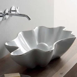 Lavabo moderno da appoggio in ceramica bianco fatto in Italia Rayan