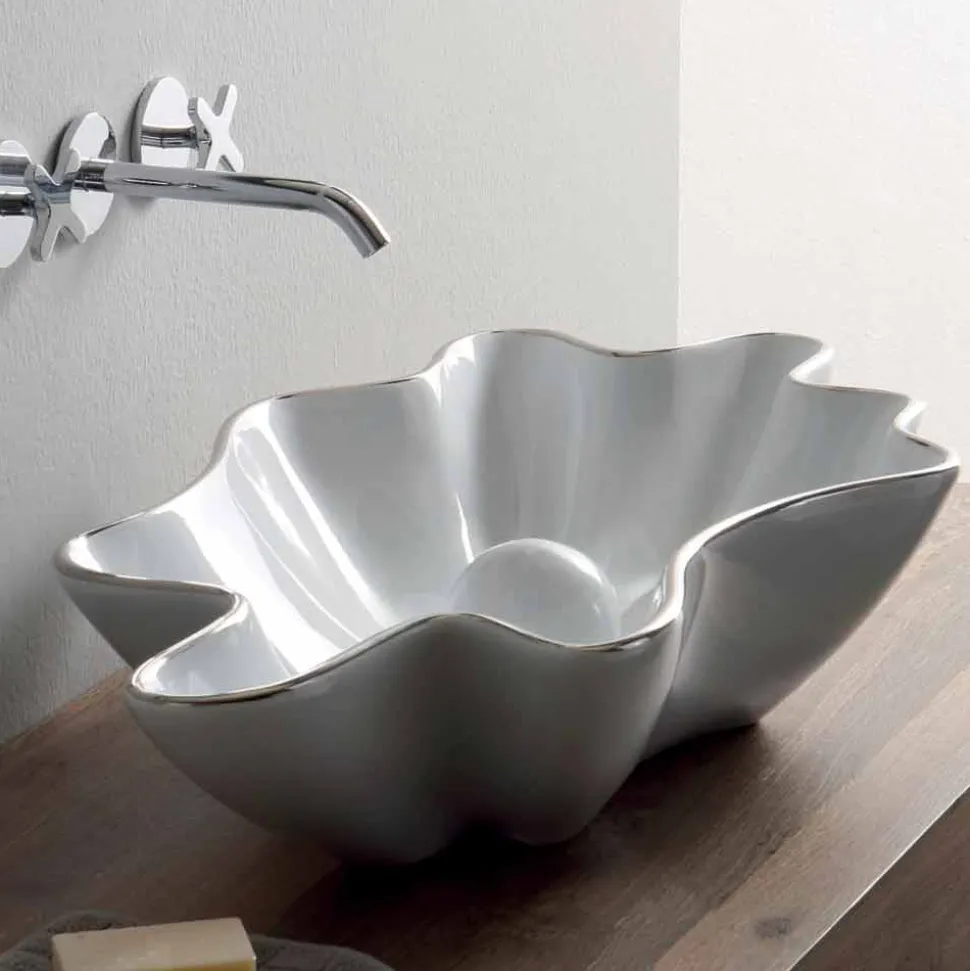 Lavabo moderno da appoggio in ceramica bianco fatto in Italia Rayan