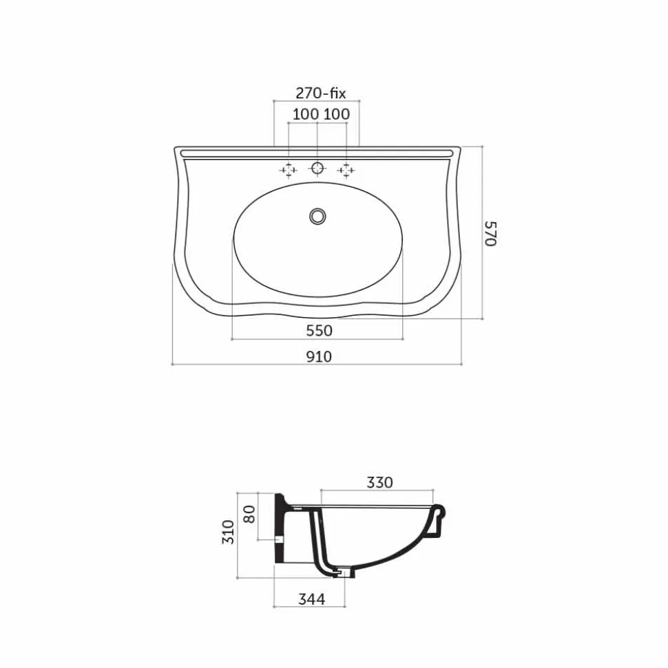 Lavabo Moderno da Parete con o senza Gambe, L90 cm in Ceramica Avise