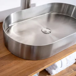 Lavabo Ovale da Appoggio in Acciaio Inox in Diverse Finiture - Anemone