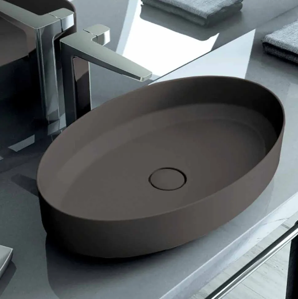 lavabo ovale da appoggio in ceramica di design made in Italy, Yoel
