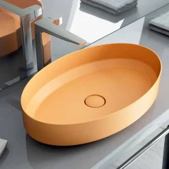 lavabo ovale da appoggio in ceramica di design made in Italy, Yoel