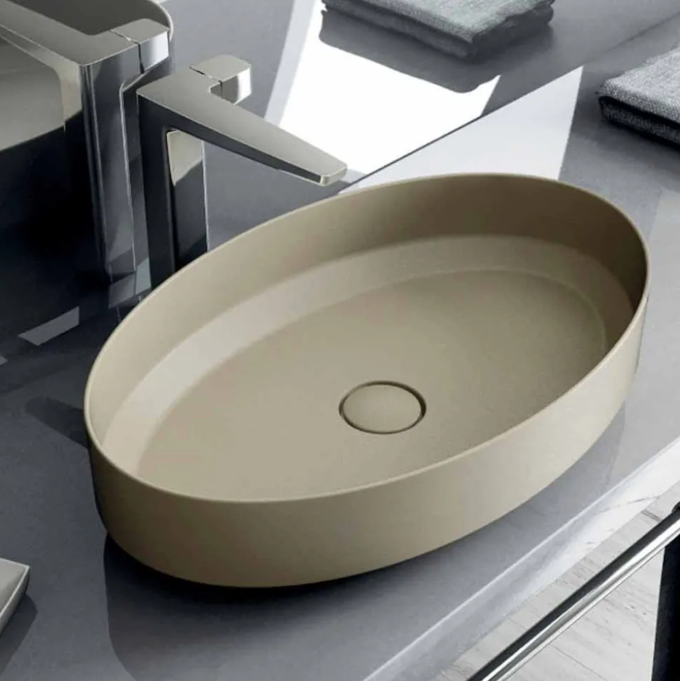 lavabo ovale da appoggio in ceramica di design made in Italy, Yoel