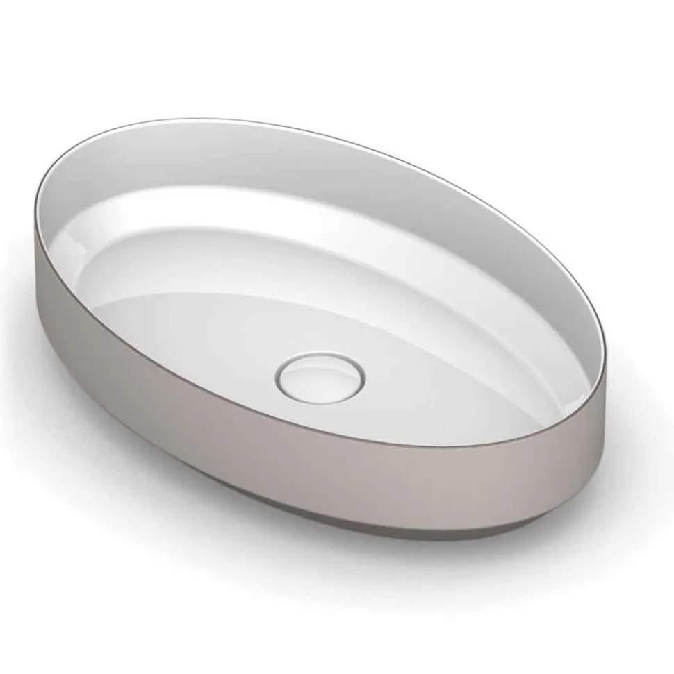 lavabo ovale da appoggio in ceramica di design made in Italy, Yoel