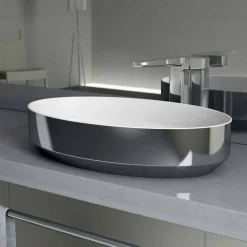lavabo ovale da appoggio in ceramica di design made in Italy, Yoel