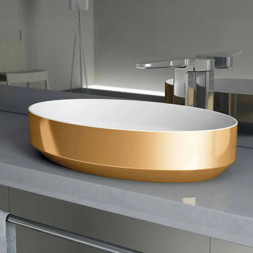 lavabo ovale da appoggio in ceramica di design made in Italy, Yoel