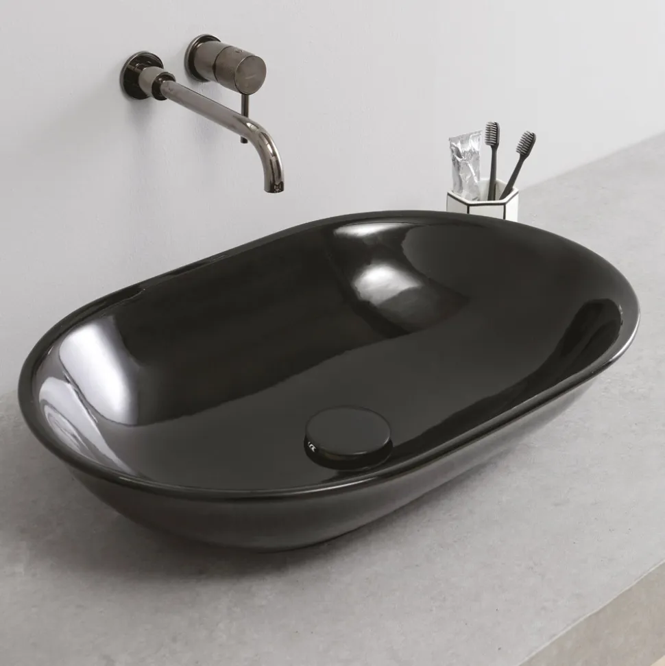Lavabo Ovale da Appoggio in Ceramica Lucida L 58 cm Made in Italy - Nelly