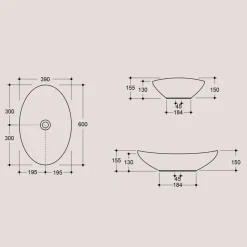 Lavabo Ovale da Appoggio in Ceramica L 60 cm Realizzato in Italia - Jumper