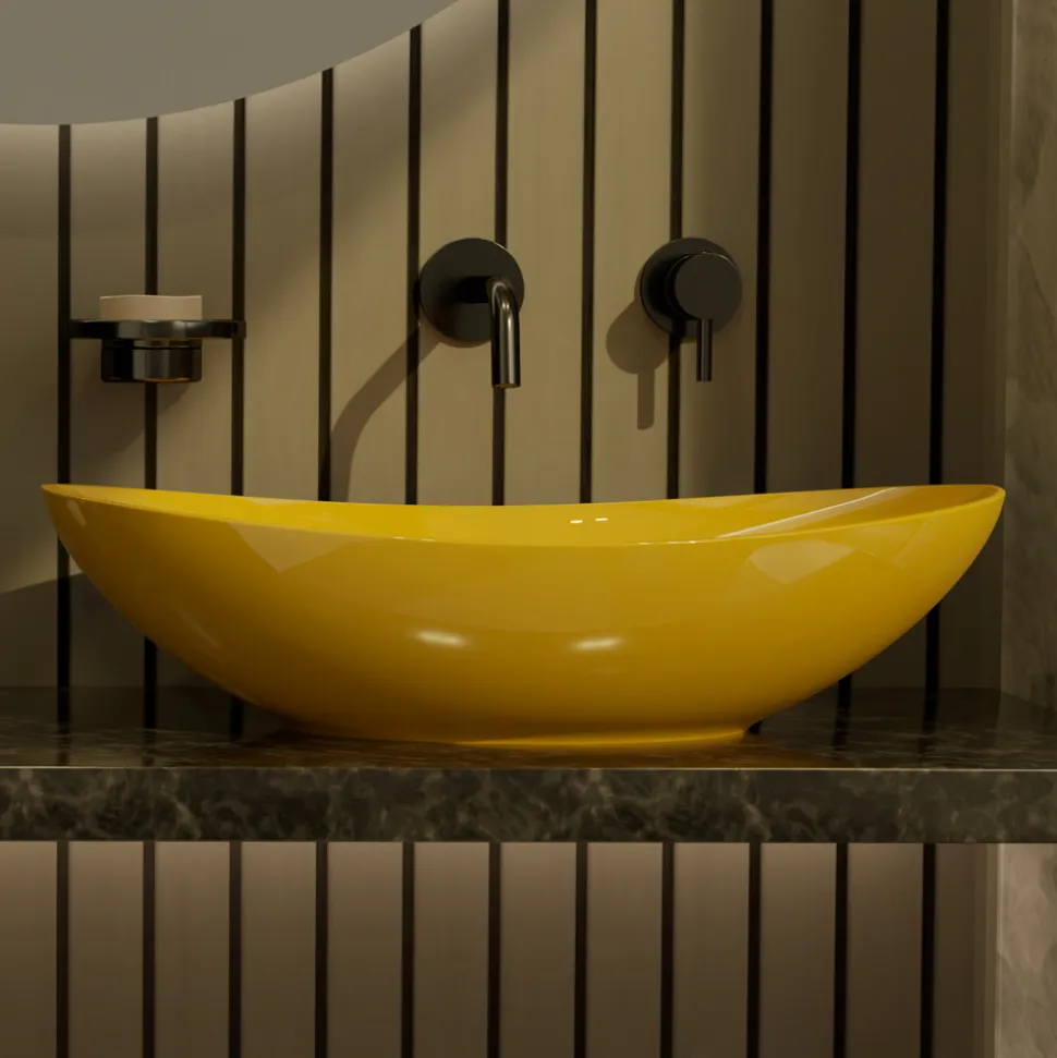 Lavabo Ovale da Appoggio in Ceramica L 60 cm Realizzato in Italia - Jumper