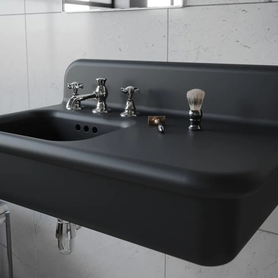 Lavabo per il Bagno Asimmetrico in Ceramica con Poggia Oggetti - Giusy