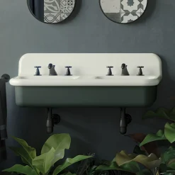 Lavabo per il Bagno Doppio con Struttura Rettangolare e in Ceramica - Kevin