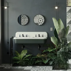 Lavabo per il Bagno Doppio con Struttura Rettangolare e in Ceramica - Kevin